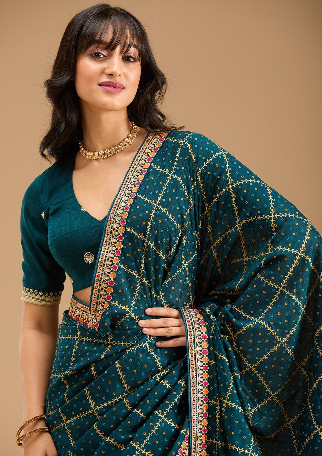 Peacock Blue Gold Zariwork Soft Raw Silk Saree