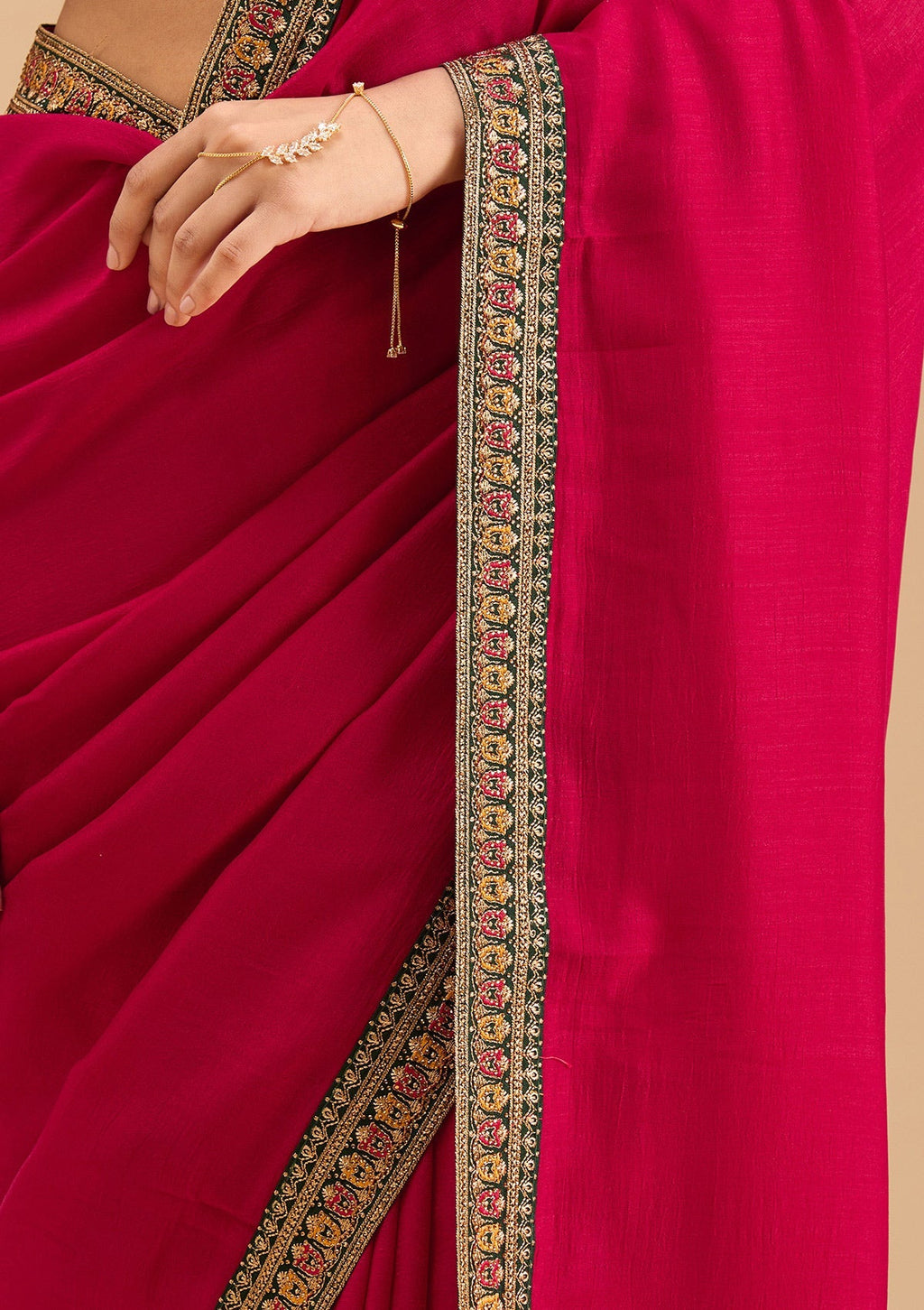 Rani Pink Gold Zariwork Soft Raw Silk Saree