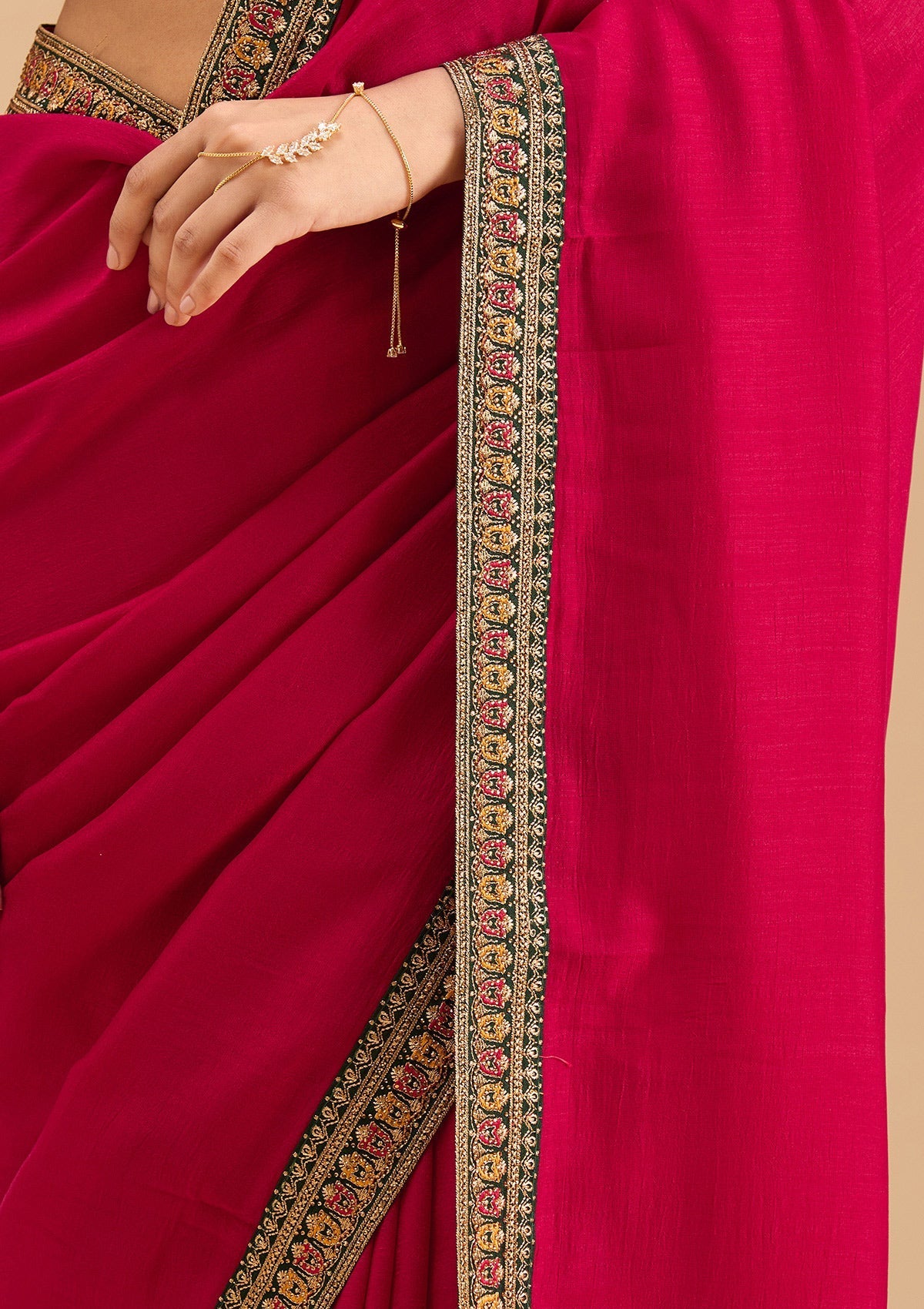 Rani Pink Gold Zariwork Soft Raw Silk Saree