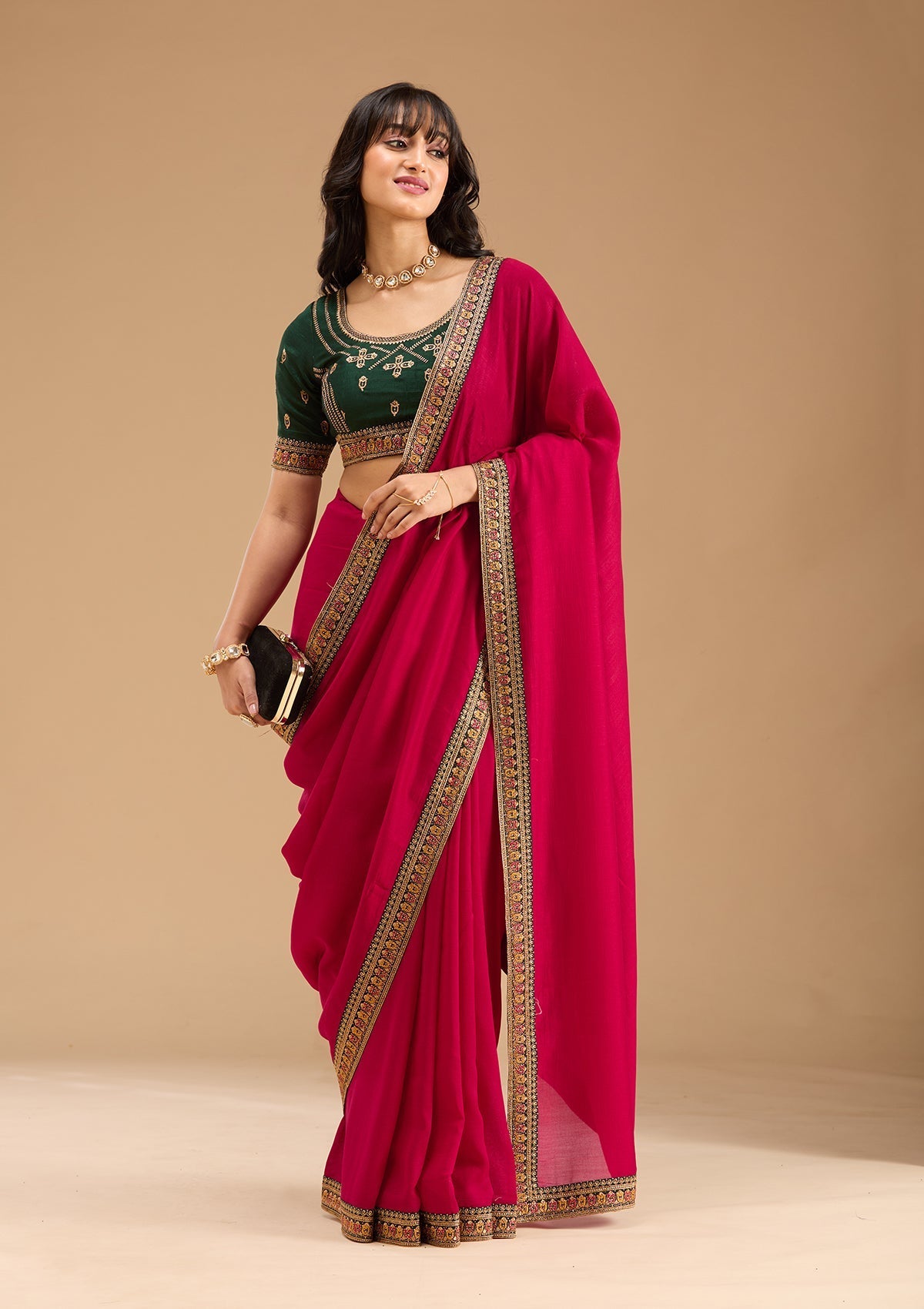 Rani Pink Gold Zariwork Soft Raw Silk Saree