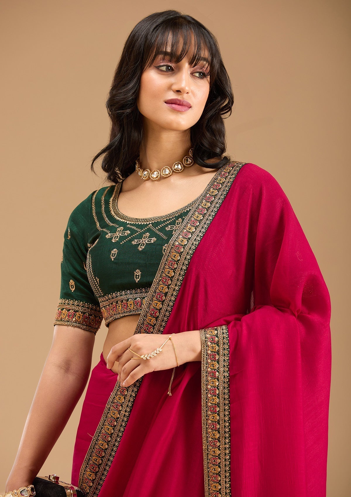 Rani Pink Gold Zariwork Soft Raw Silk Saree