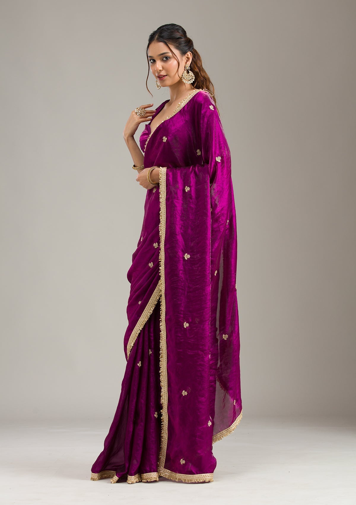Wine Stonework (Gold) Tissue Saree