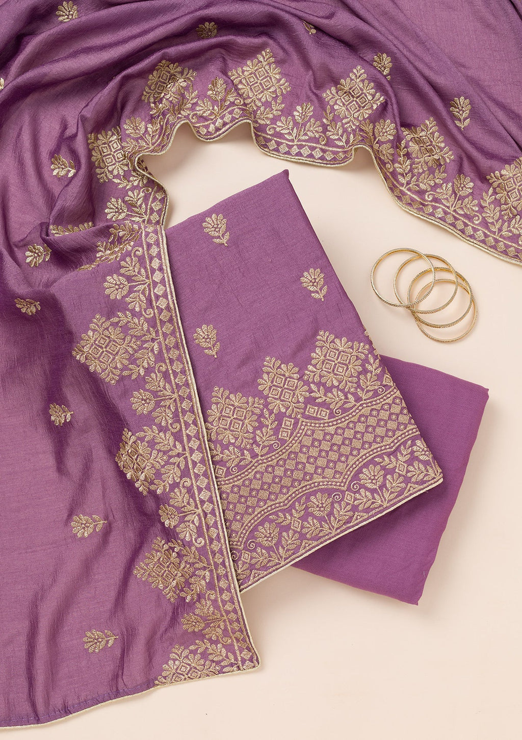 Lavender Zariwork Art Silk Unstitched Salwar Suit