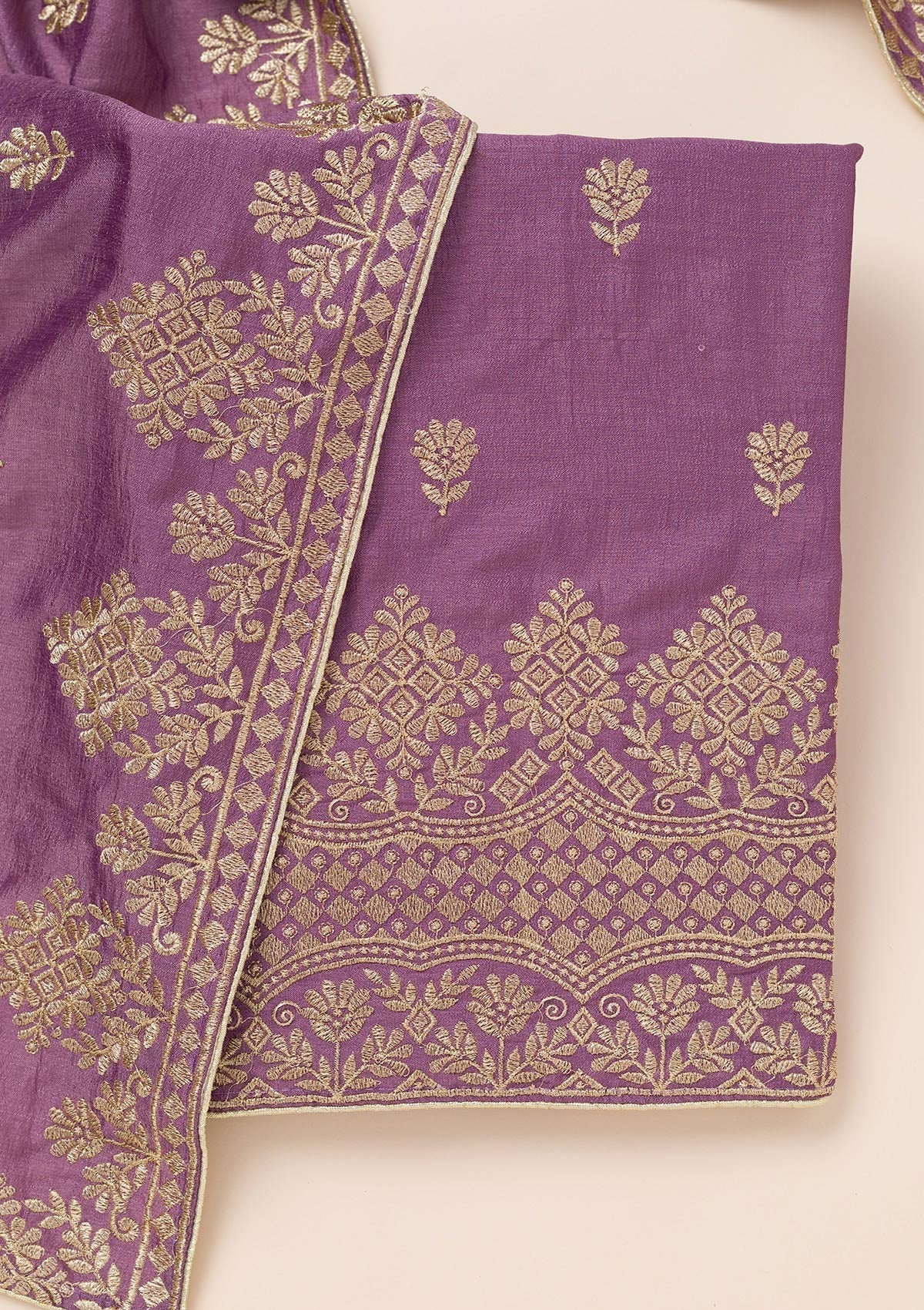 Lavender Zariwork Art Silk Unstitched Salwar Suit