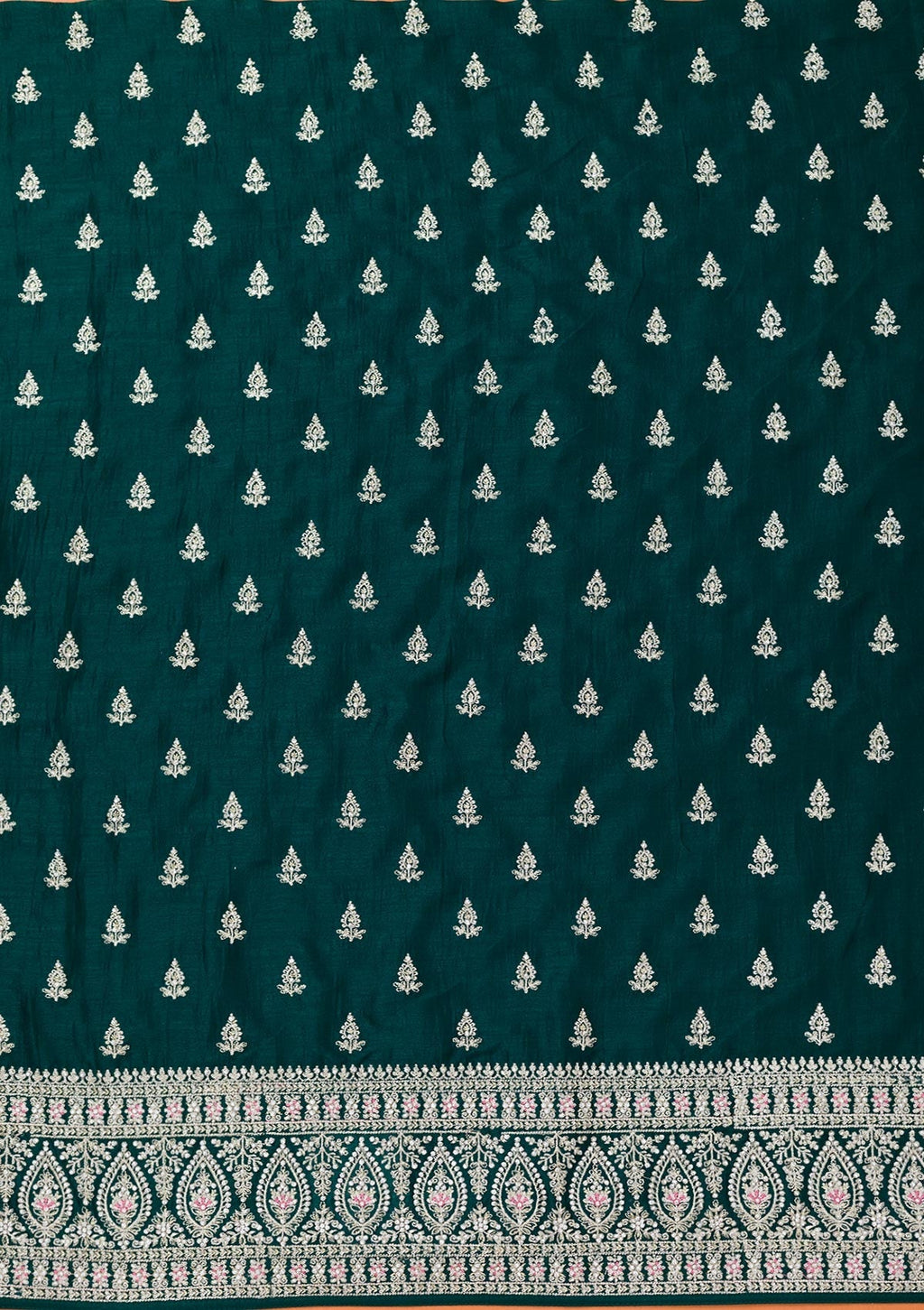 Bottle Green Zariwork Art Silk Unstitched Salwar Suit