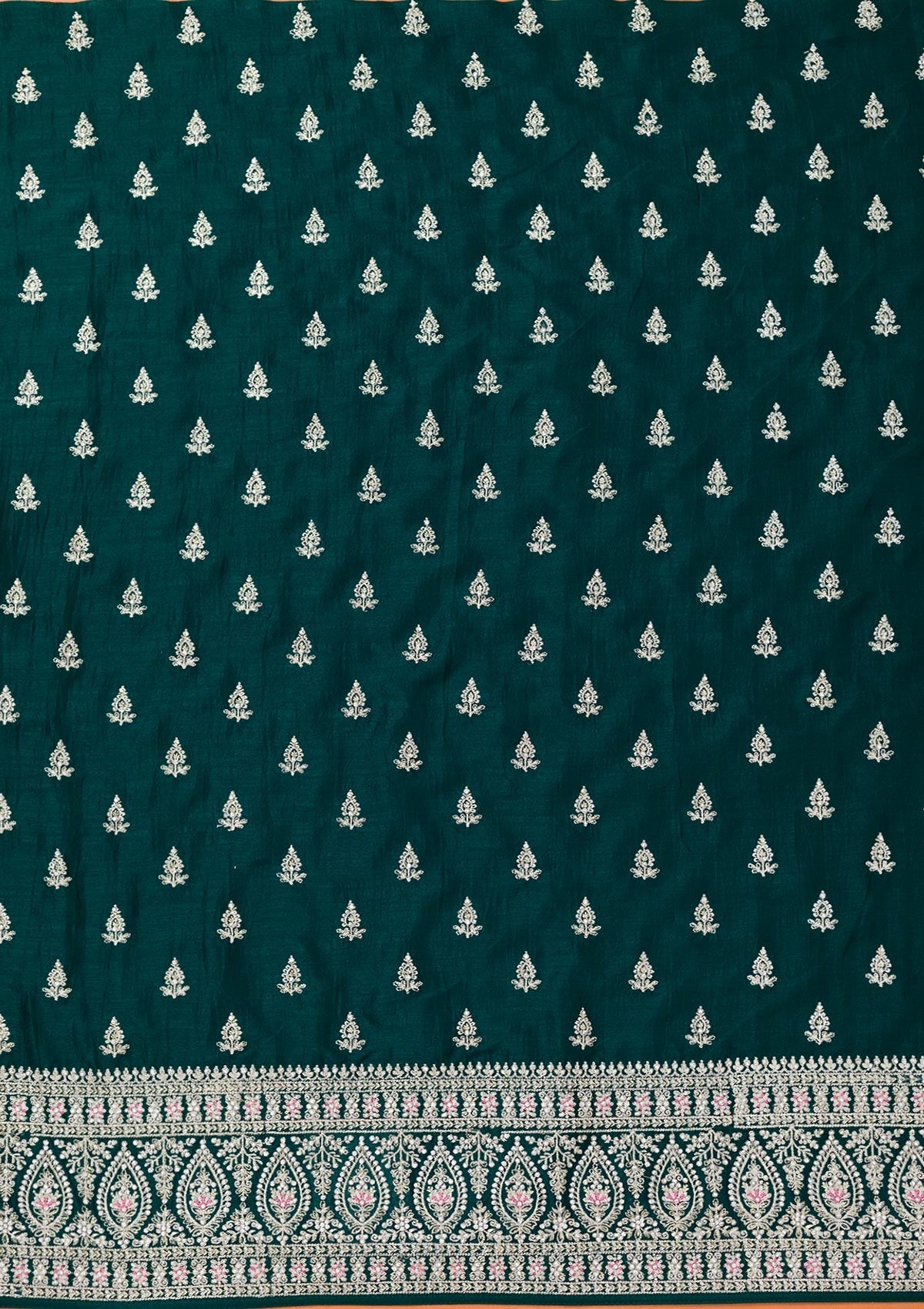 Bottle Green Zariwork Art Silk Unstitched Salwar Suit