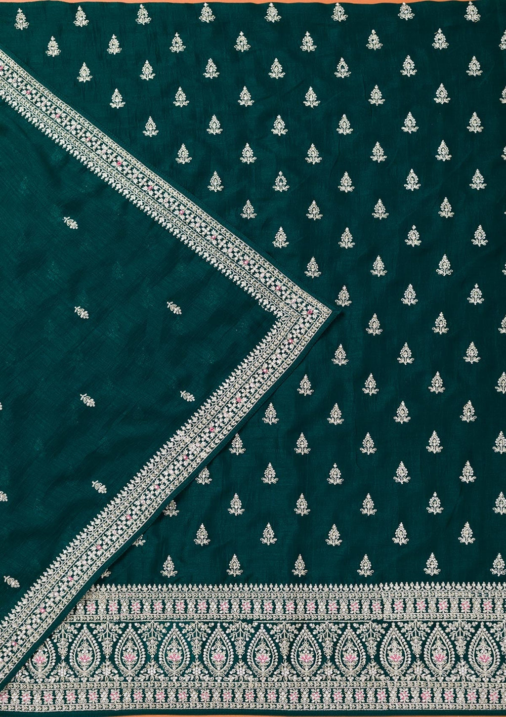 Bottle Green Zariwork Art Silk Unstitched Salwar Suit