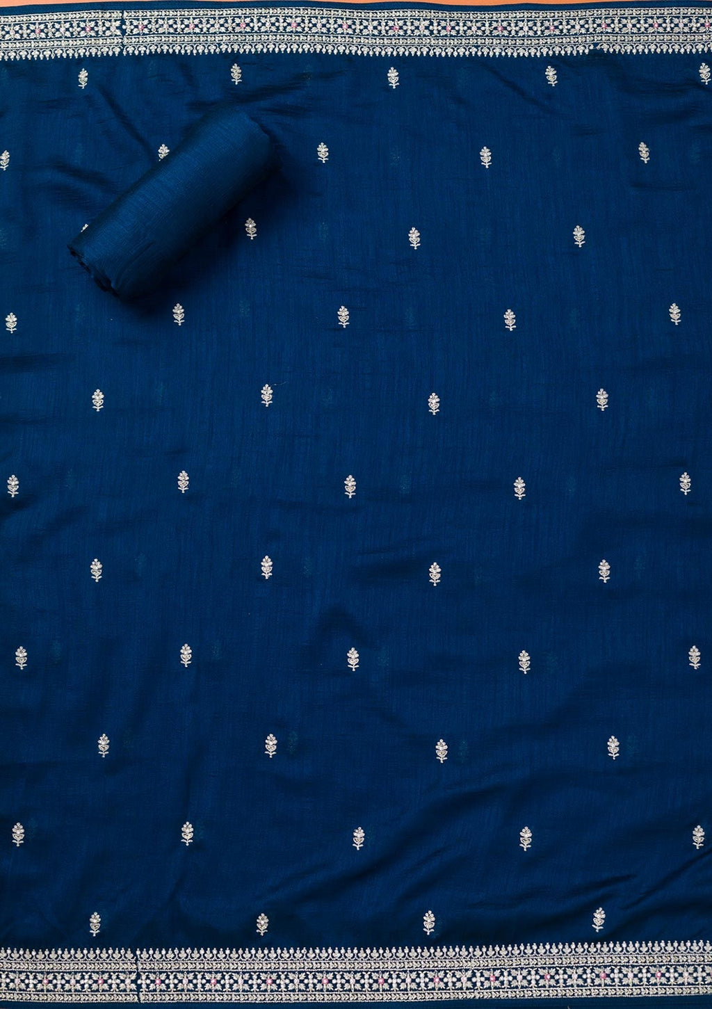 Peacock Blue Zariwork Art Silk Unstitched Salwar Suit