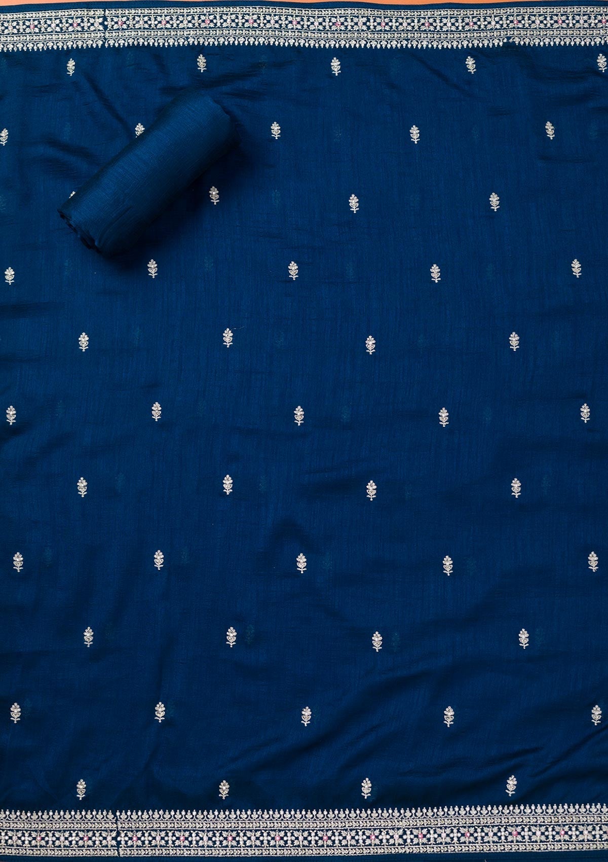 Peacock Blue Zariwork Art Silk Unstitched Salwar Suit