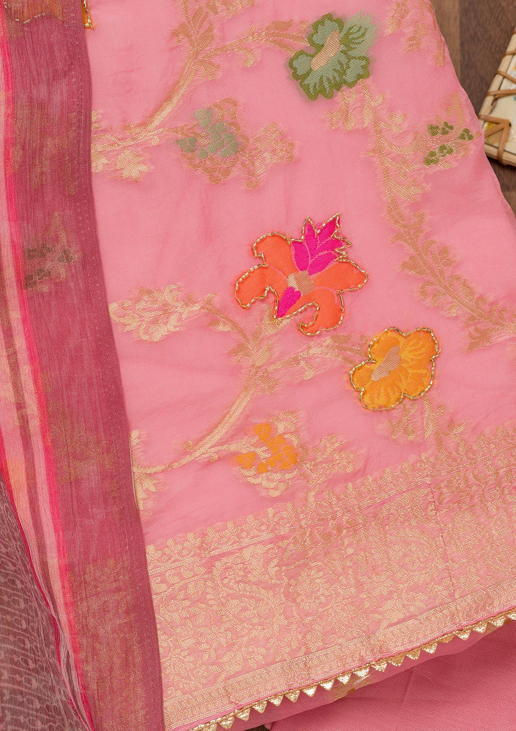 Pink Cutdana Art Silk Unstitched Salwar Suit