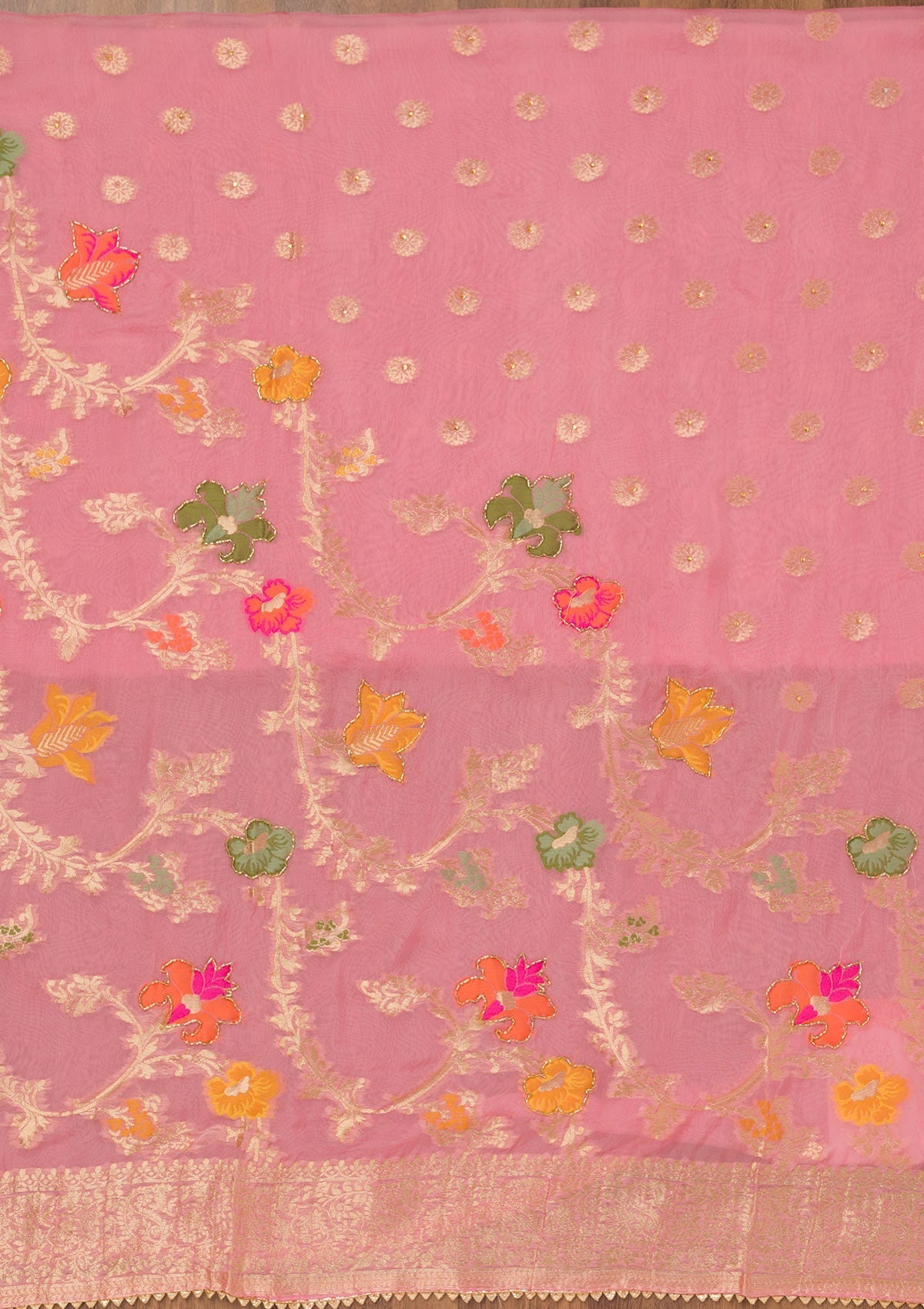 Pink Cutdana Art Silk Unstitched Salwar Suit