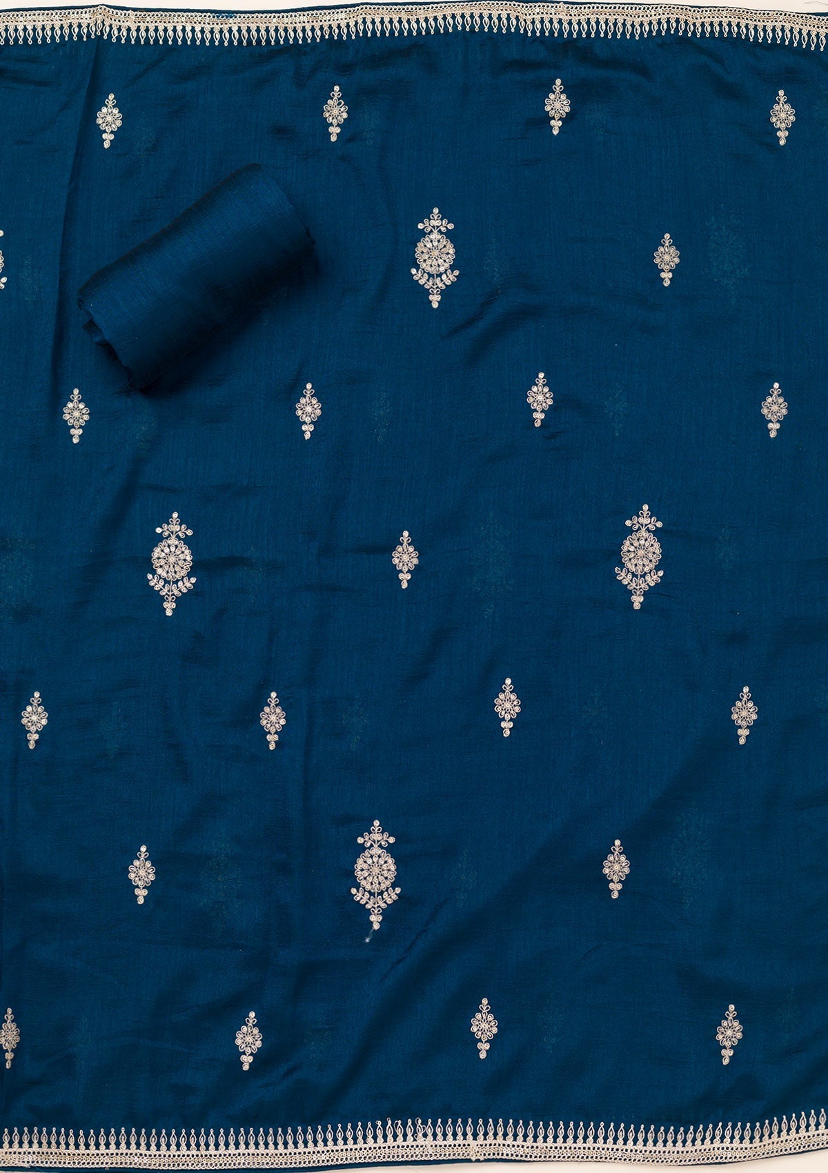 Peacock Blue Zariwork Art Silk Unstitched Salwar Suit