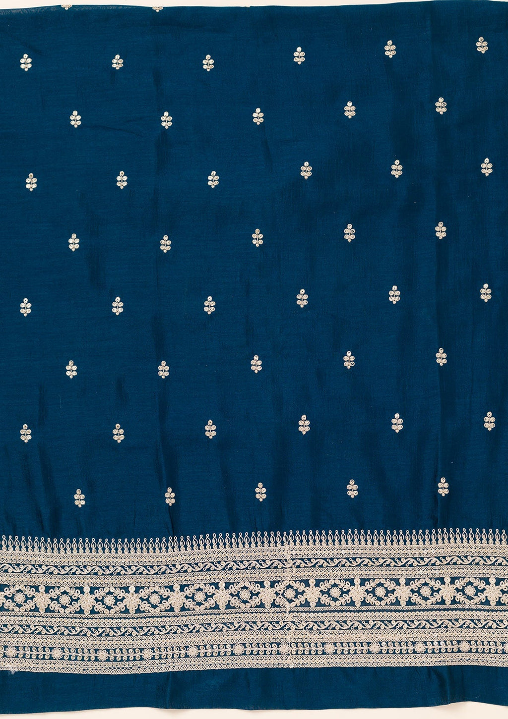 Peacock Blue Zariwork Art Silk Unstitched Salwar Suit