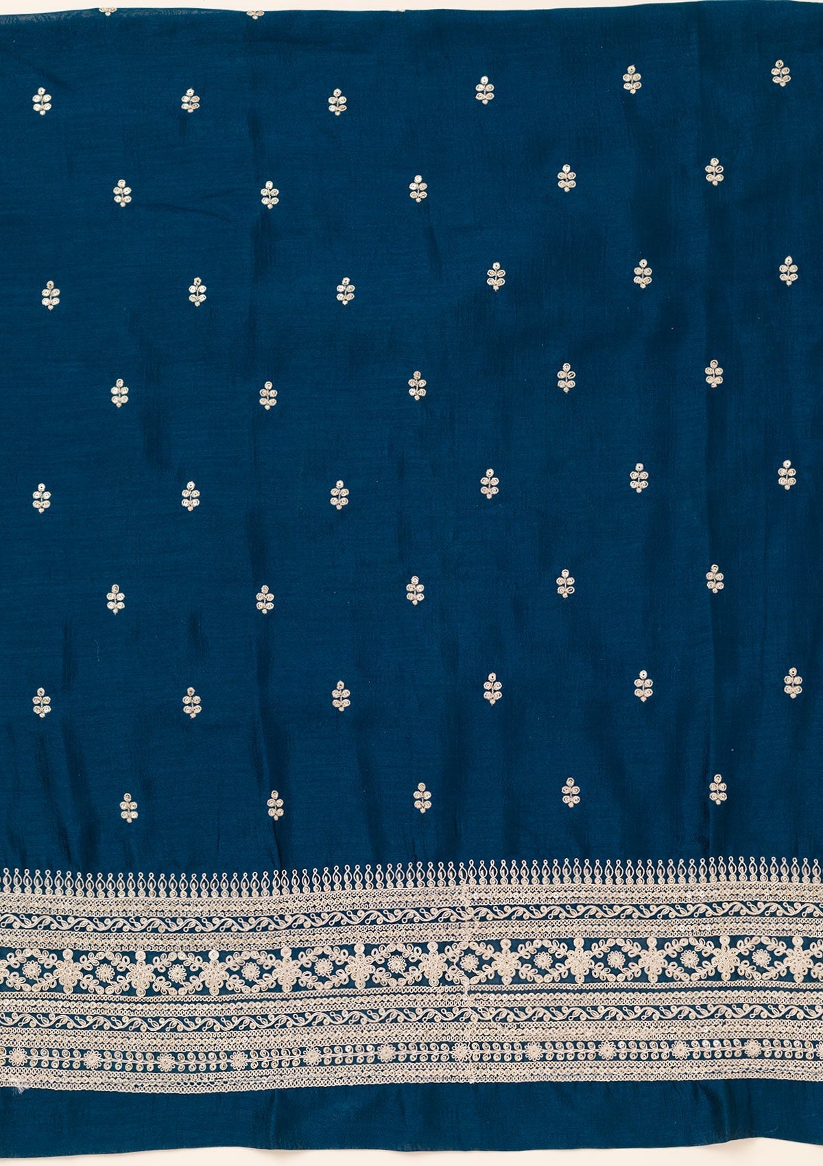 Peacock Blue Zariwork Art Silk Unstitched Salwar Suit