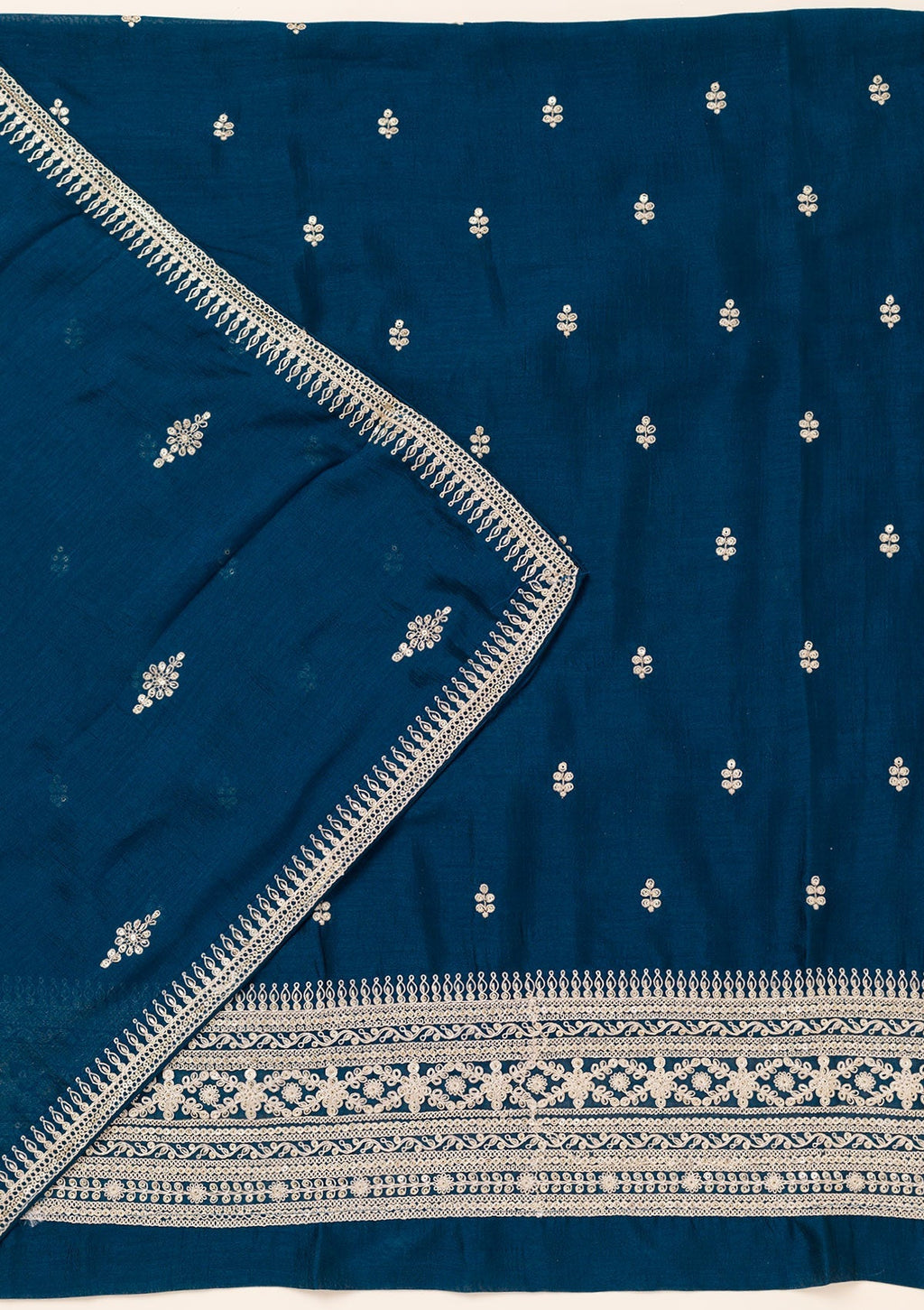 Peacock Blue Zariwork Art Silk Unstitched Salwar Suit