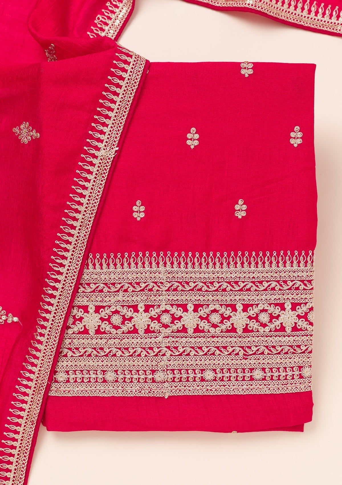 Rani Pink Zariwork Art Silk Unstitched Salwar Suit