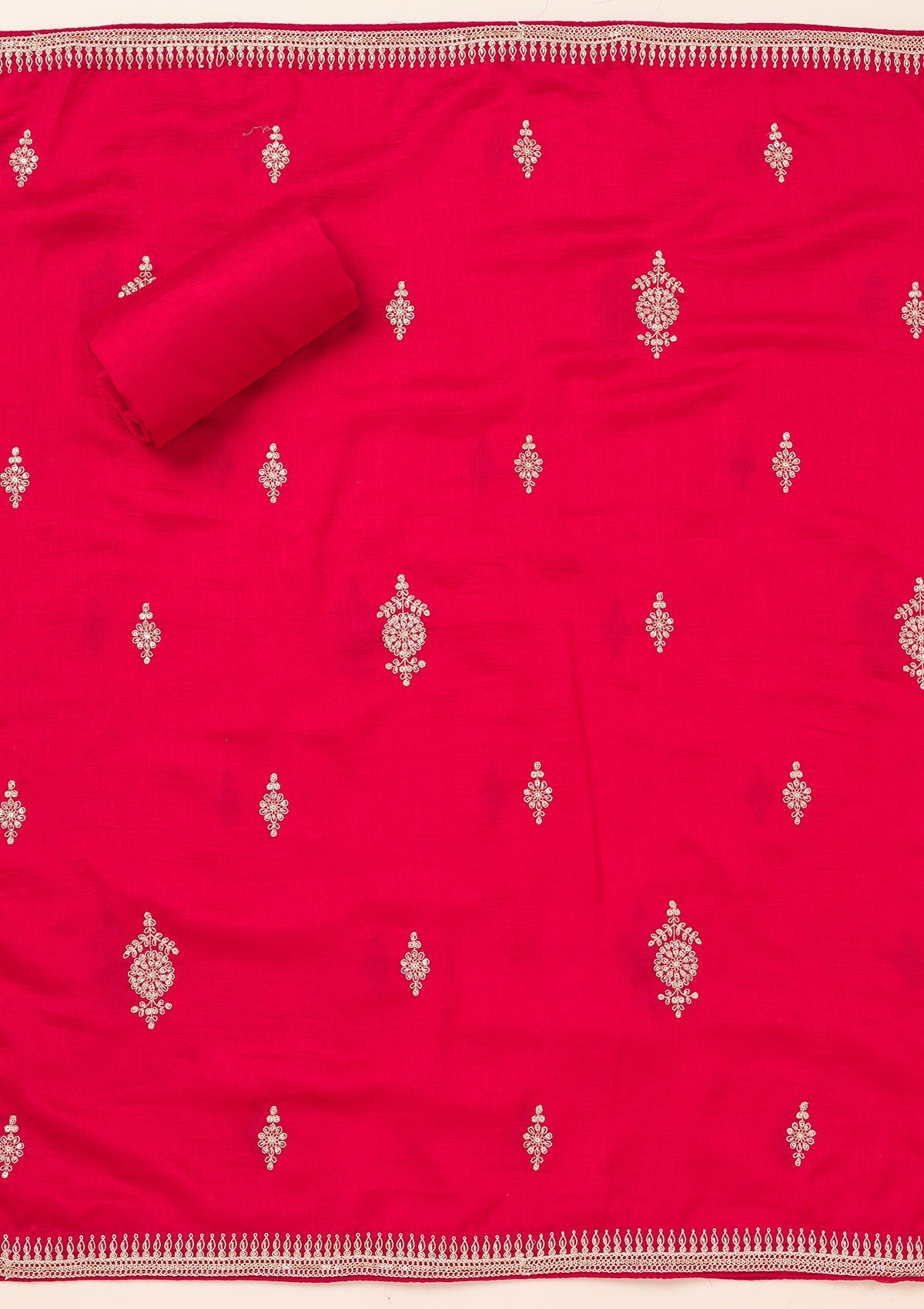 Rani Pink Zariwork Art Silk Unstitched Salwar Suit