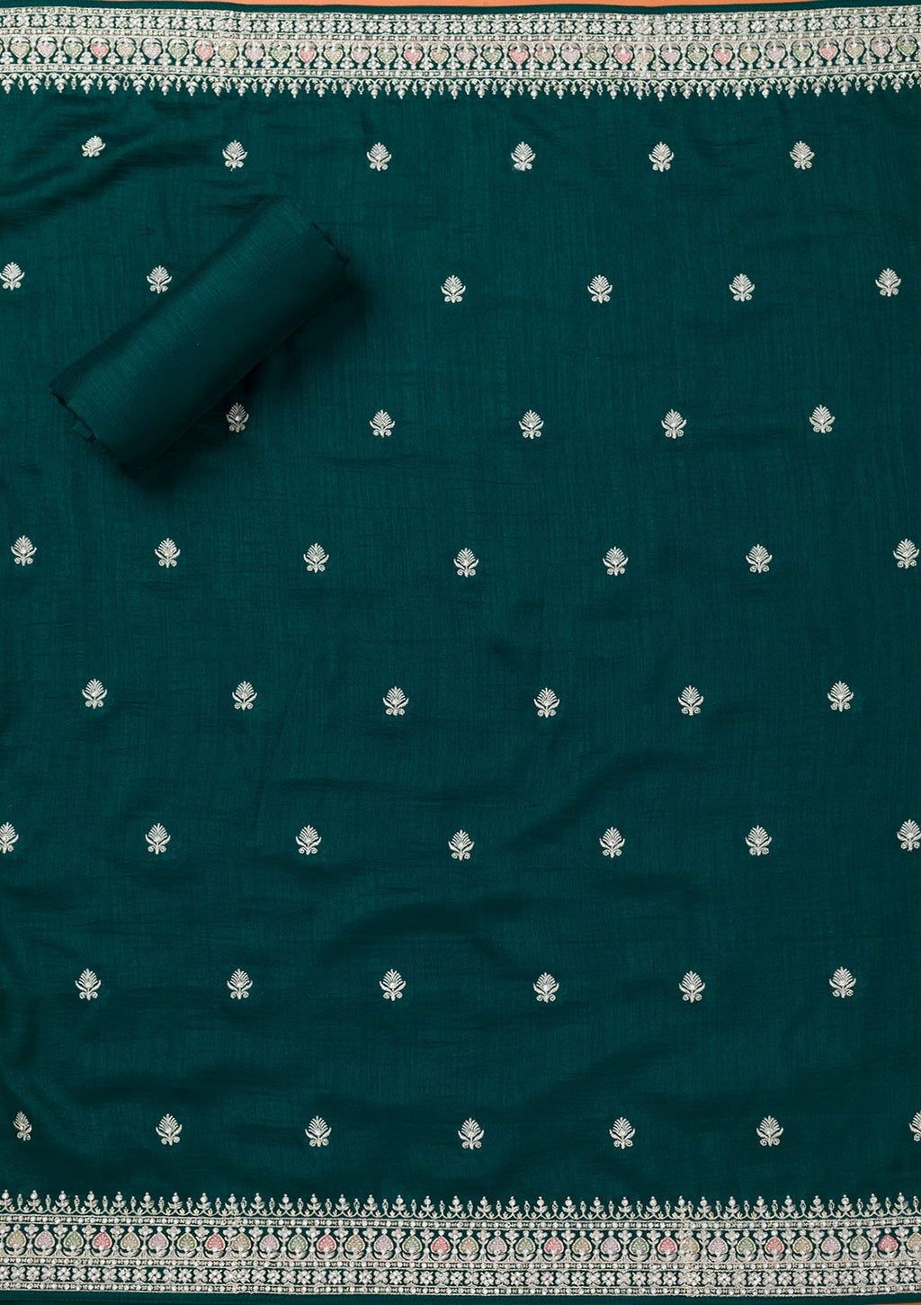 Bottle Green Zariwork Art Silk Unstitched Salwar Suit