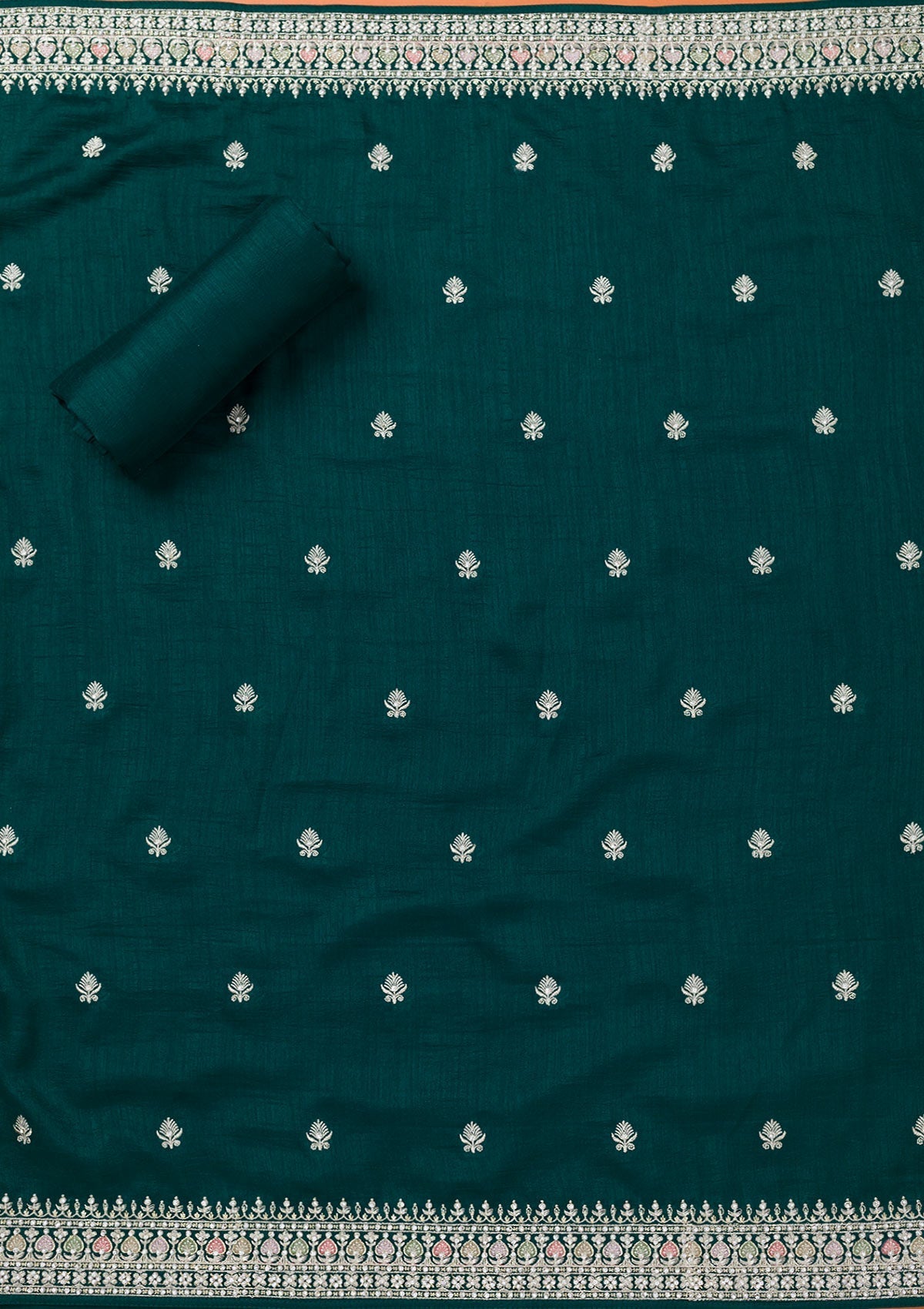 Bottle Green Zariwork Art Silk Unstitched Salwar Suit