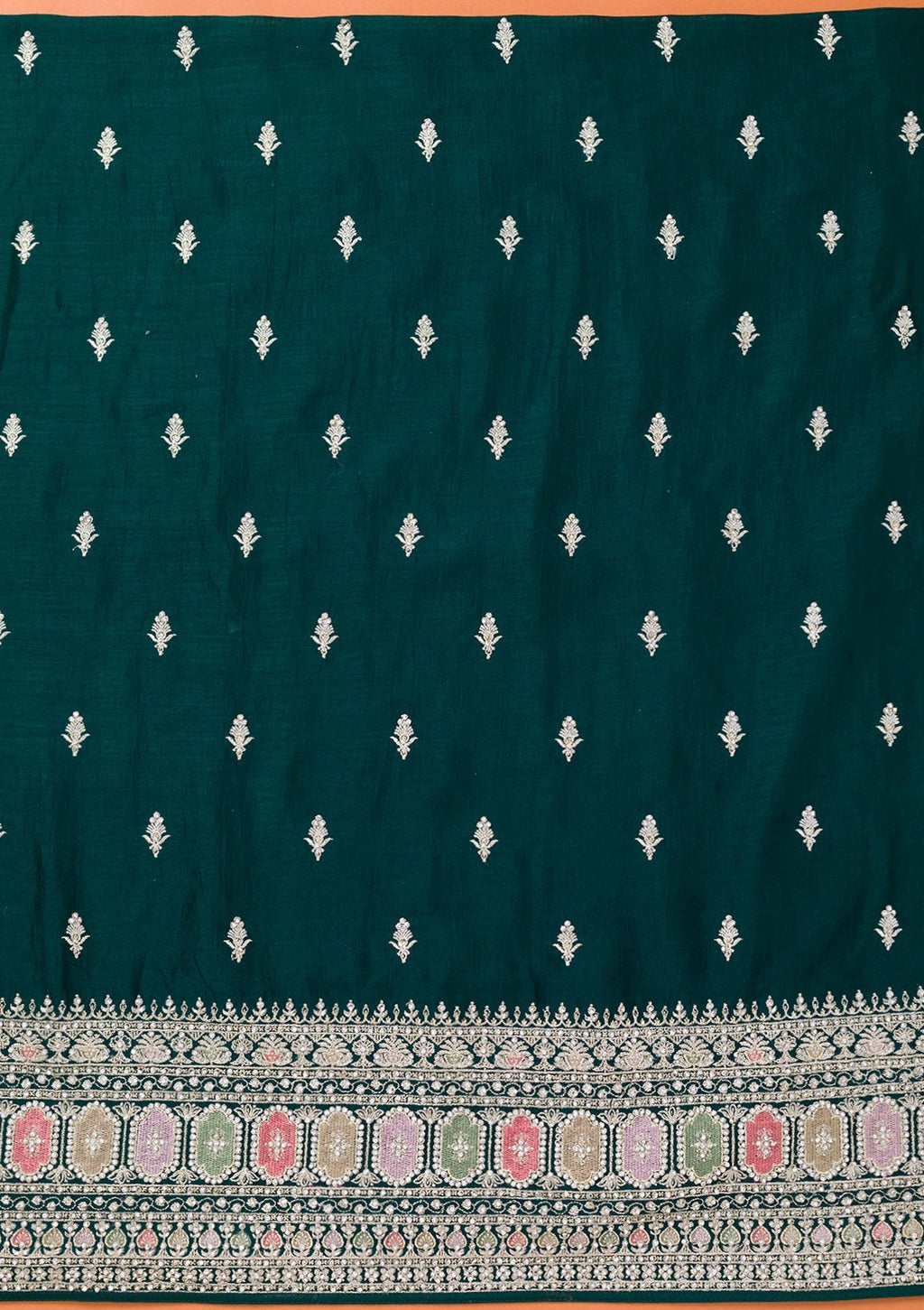 Bottle Green Zariwork Art Silk Unstitched Salwar Suit