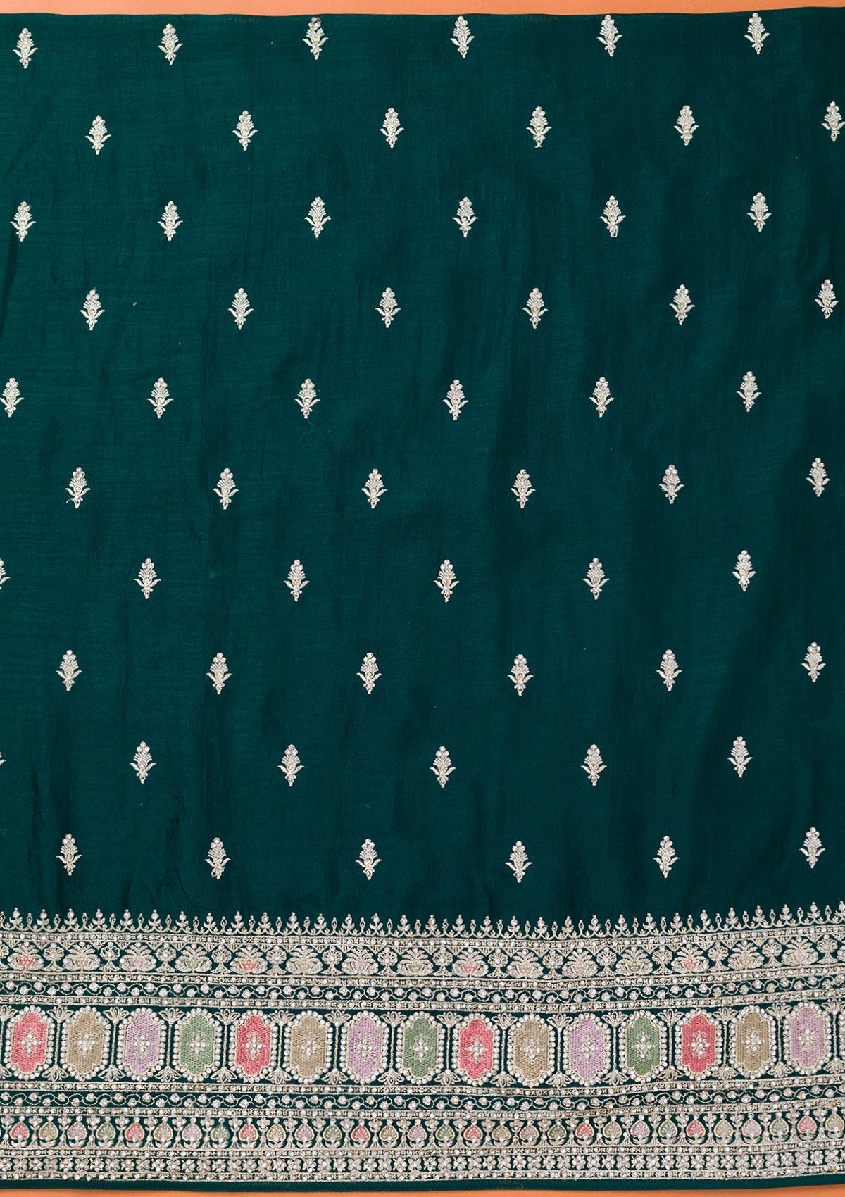 Bottle Green Zariwork Art Silk Unstitched Salwar Suit