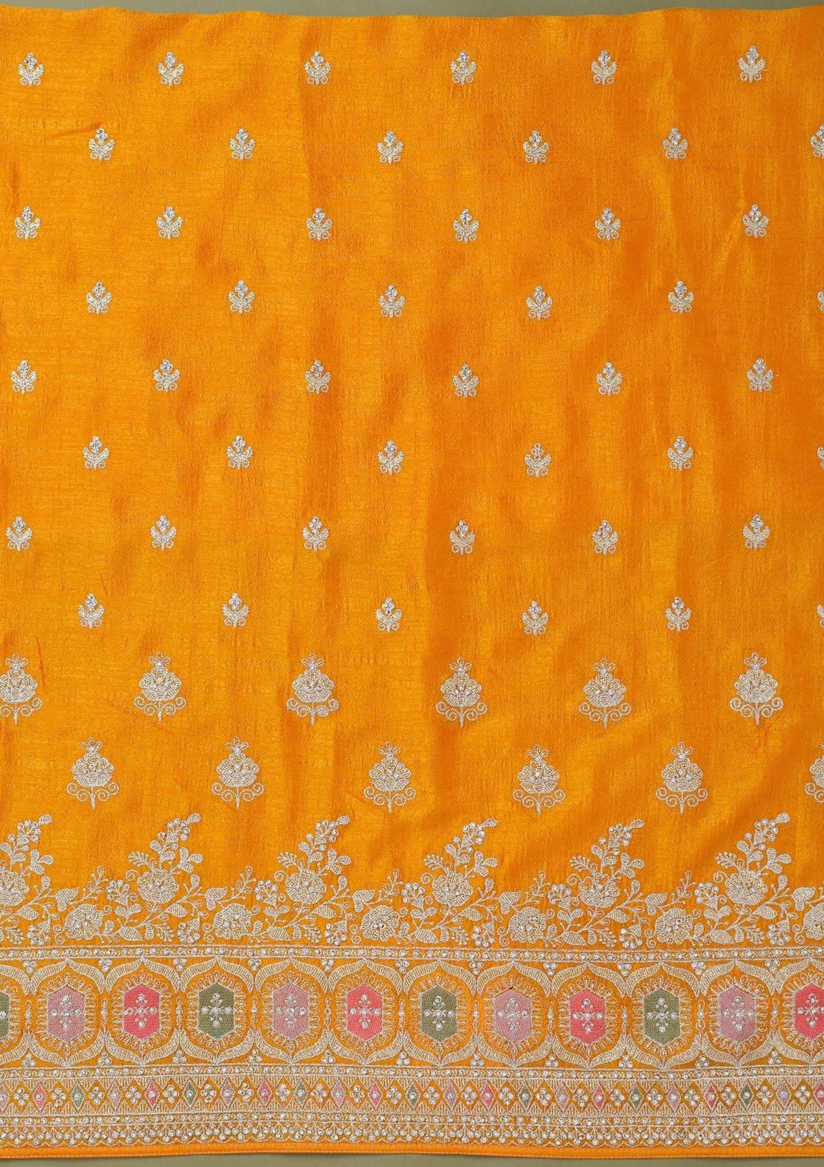 Mustard Zariwork Art Silk Unstitched Salwar Suit