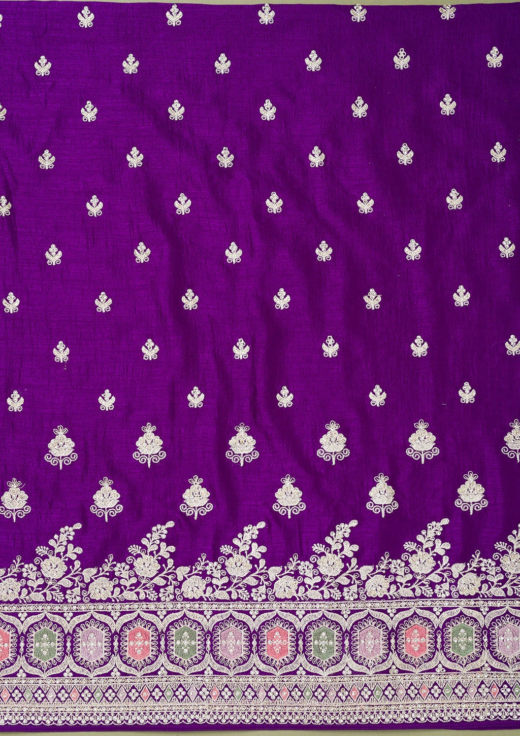 Purple Zariwork Art Silk Unstitched Salwar Suit