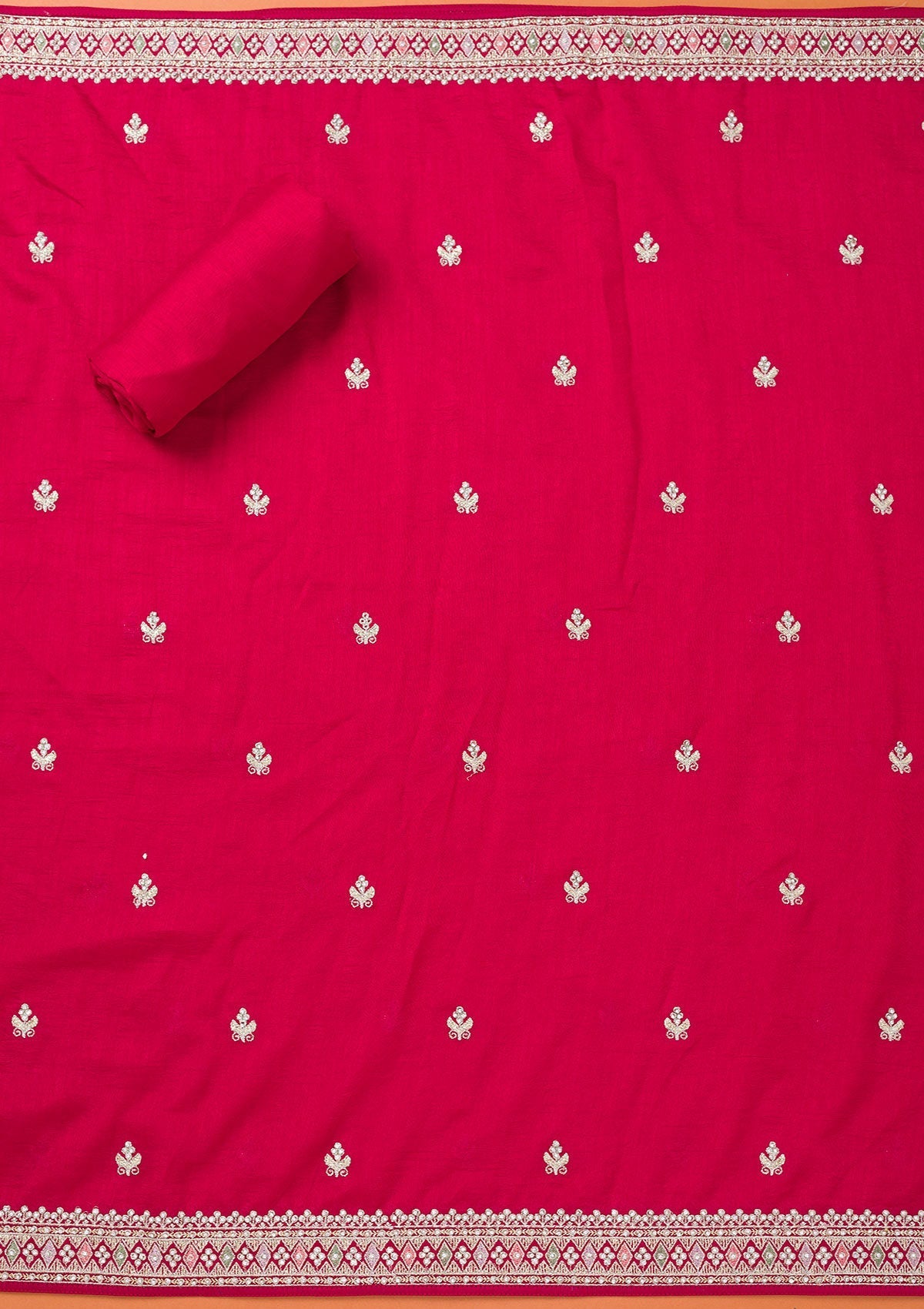 Rani Pink Zariwork Art Silk Unstitched Salwar Suit