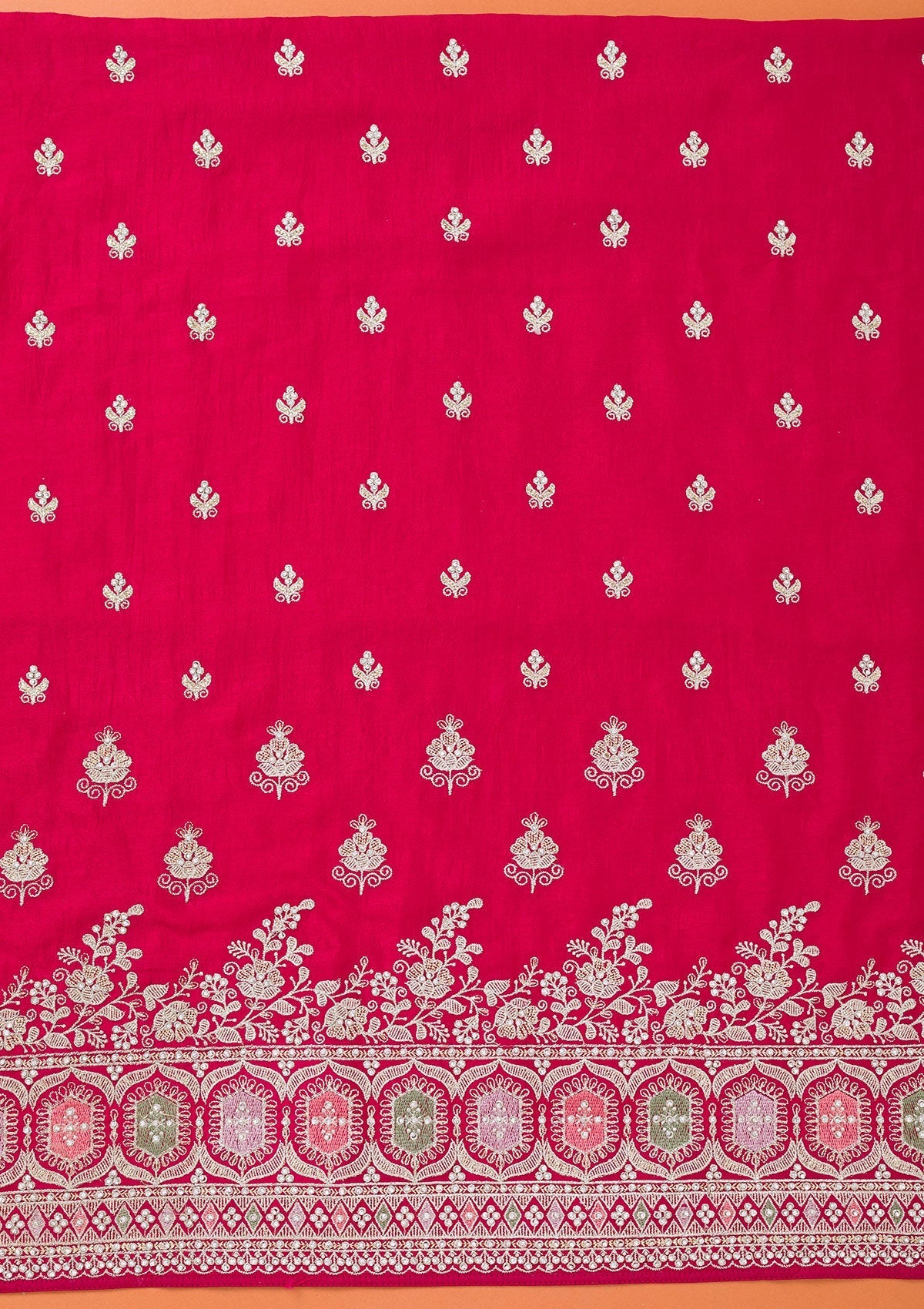 Rani Pink Zariwork Art Silk Unstitched Salwar Suit