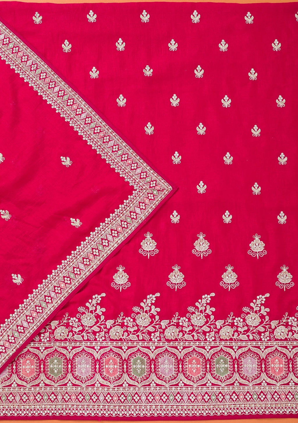 Rani Pink Zariwork Art Silk Unstitched Salwar Suit