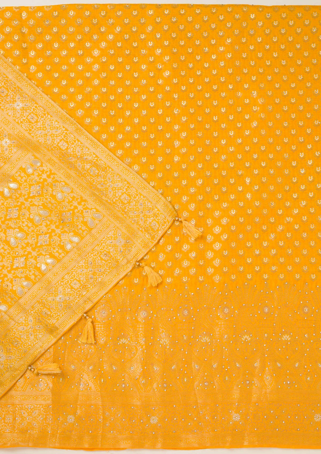 Yellow Zariwork Art Silk Unstitched Salwar Suit