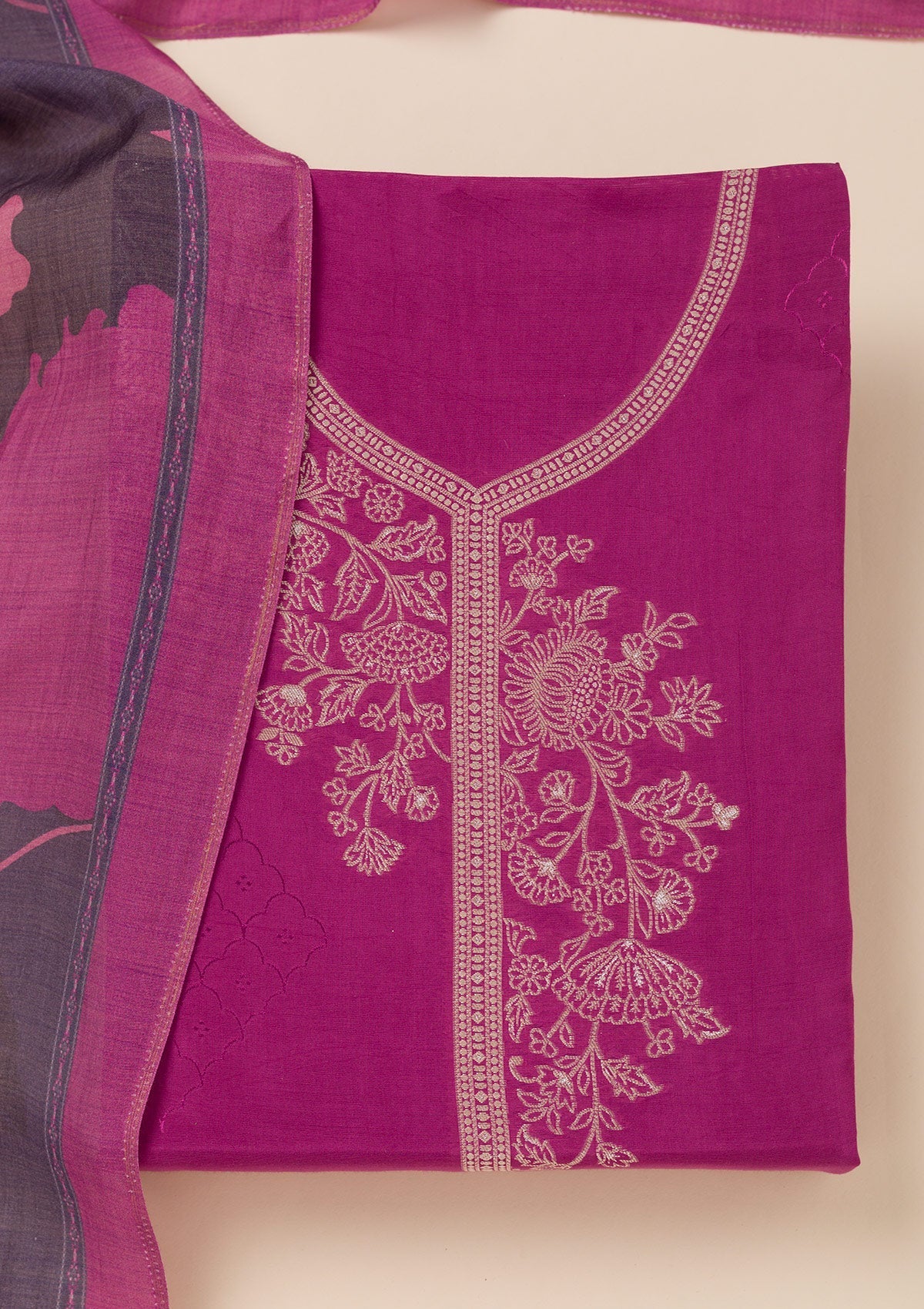 Purple Zariwork Art Silk Unstitched Salwar Suit