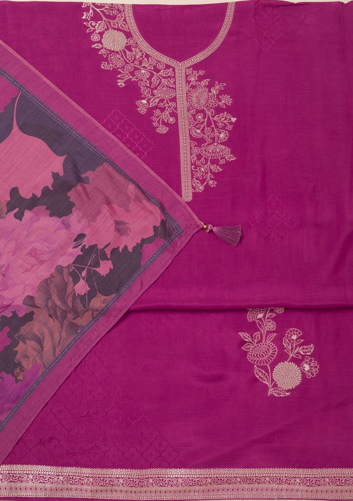 Purple Zariwork Art Silk Unstitched Salwar Suit