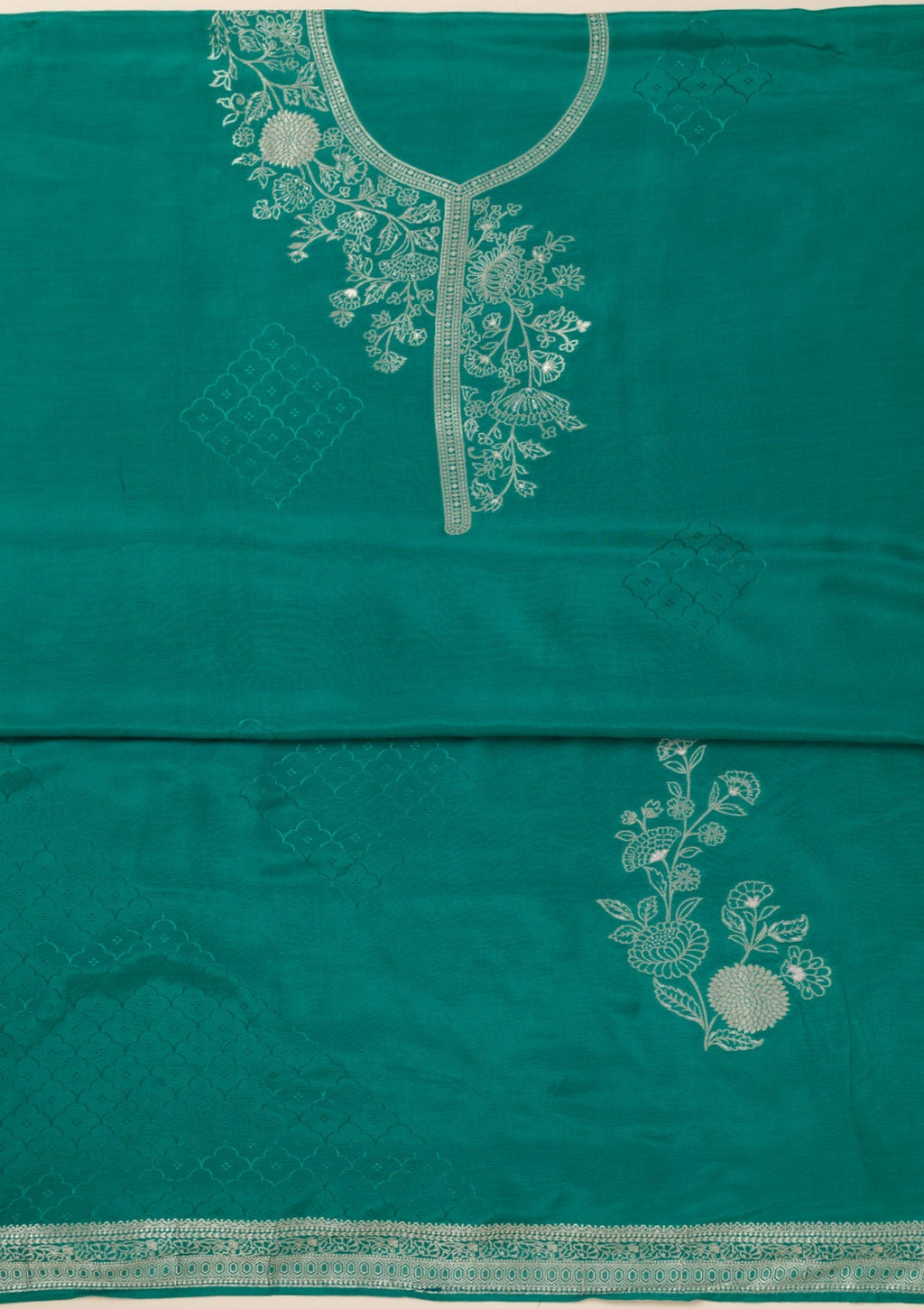 Sea Green Zariwork Art Silk Unstitched Salwar Suit
