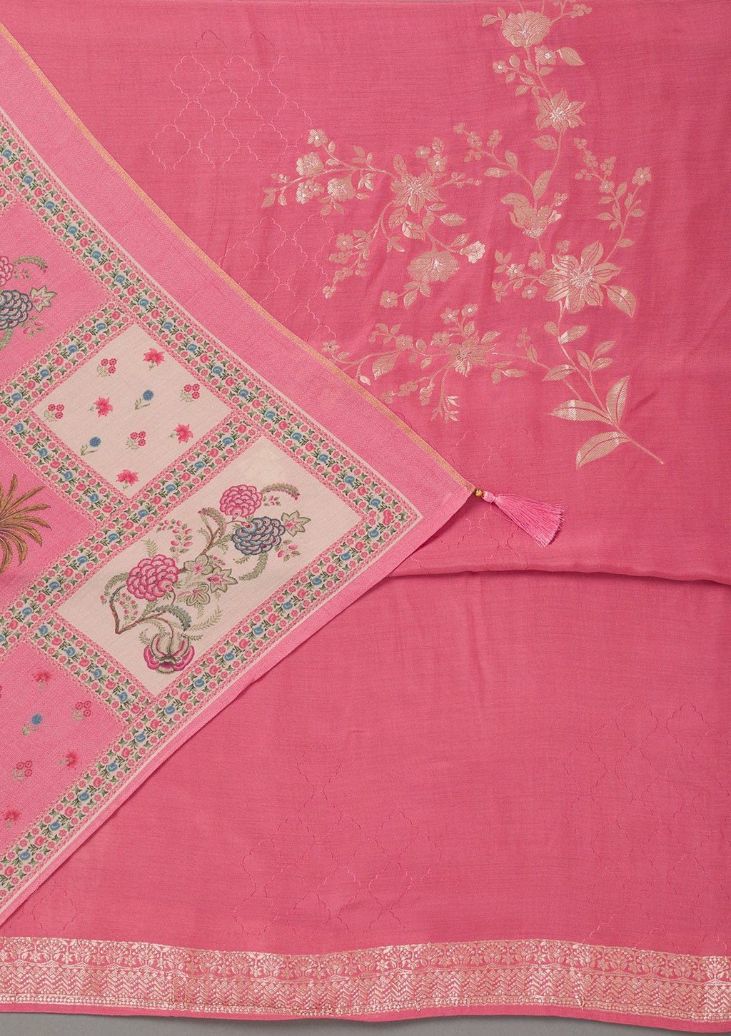 Pink Zariwork Art Silk Unstitched Salwar Suit