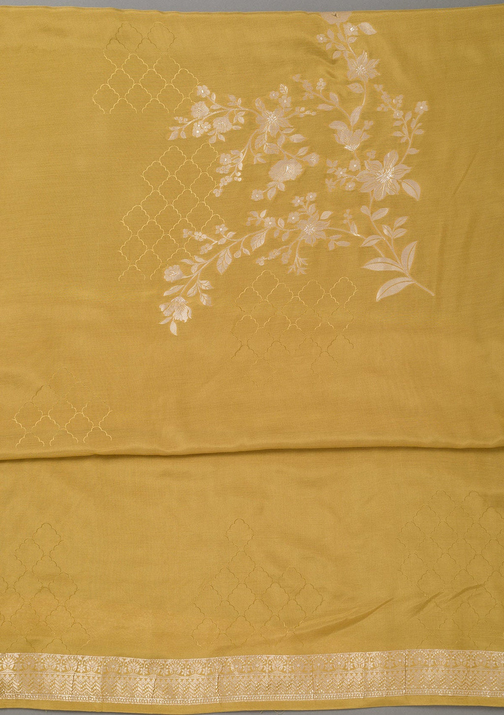 Mustard Yellow Zariwork Art Silk Unstitched Salwar Suit